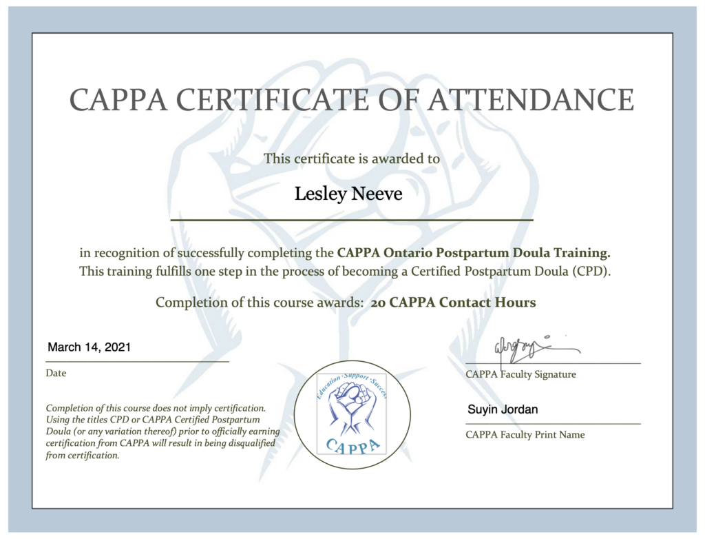 CAPPA Certifciate of Attendance